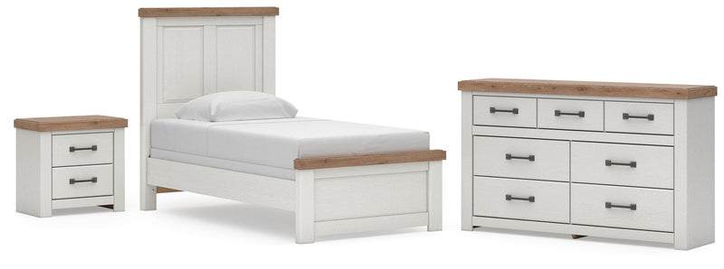 Savonport Twin Panel Bed, Dresser and Nightstand in White/Brown - PKG025547