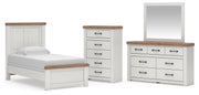Savonport Twin Panel Bed, Dresser, Mirror and Chest in White/Brown - PKG025544