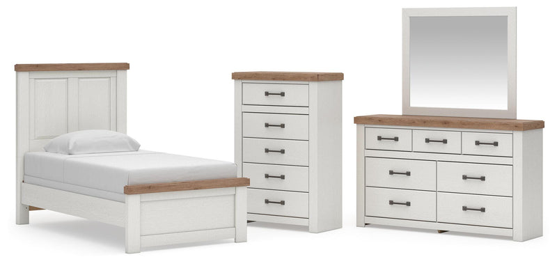 Savonport Twin Panel Bed, Dresser, Mirror and Chest in White/Brown - PKG025544