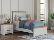 Savonport Twin Panel Bed. Dresser, Mirror and Nightstand in White/Brown - PKG025543