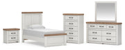 Savonport Twin Panel Bed, Dresser, Mirror, Chest and Nightstand in White/Brown - PKG025545
