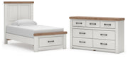 Savonport Twin Panel Storage Bed and Dresser in White/Brown - PKG025570