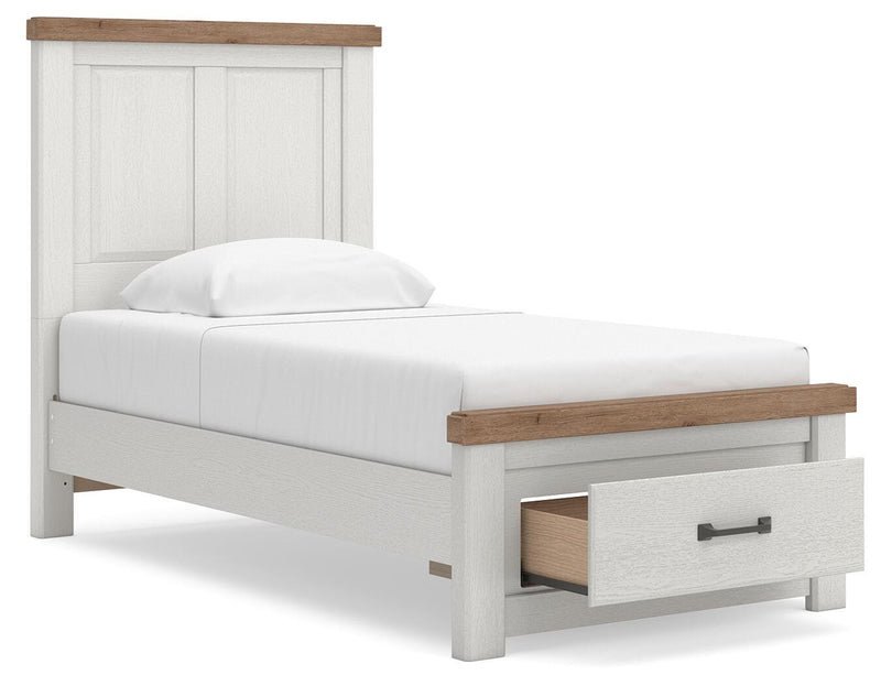 Savonport Twin Panel Storage Bed and Dresser in White/Brown - PKG025570