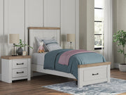Savonport Twin Panel Storage Bed, Chest and Nightstand in White/Brown - PKG025566