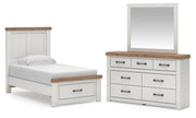 Savonport Twin Panel Storage Bed, Dresser and Mirror in White/Brown - PKG025564
