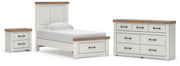 Savonport Twin Panel Storage Bed, Dresser and Nightstand in White/Brown - PKG025571
