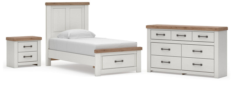 Savonport Twin Panel Storage Bed, Dresser and Nightstand in White/Brown - PKG025571