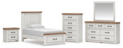 Savonport Twin Panel Storage Bed, Dresser, Mirror, Chest and Nightstand in White/Brown - PKG025569
