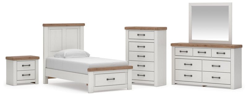 Savonport Twin Panel Storage Bed, Dresser, Mirror, Chest and Nightstand in White/Brown - PKG025569