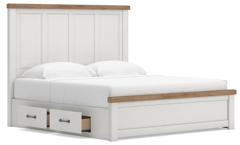 Savonport White/Brown King Panel Bed with Storage - B4615B15