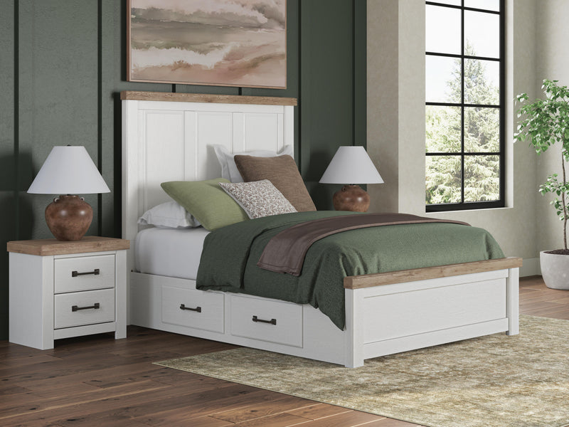 Savonport White/Brown Queen Panel Bed with Storage - B4615B12