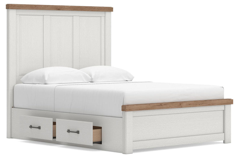 Savonport White/Brown Queen Panel Bed with Storage - B4615B12