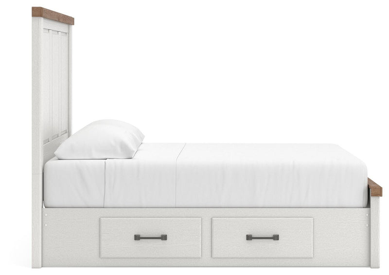 Savonport White/Brown Queen Panel Bed with Storage - B4615B12