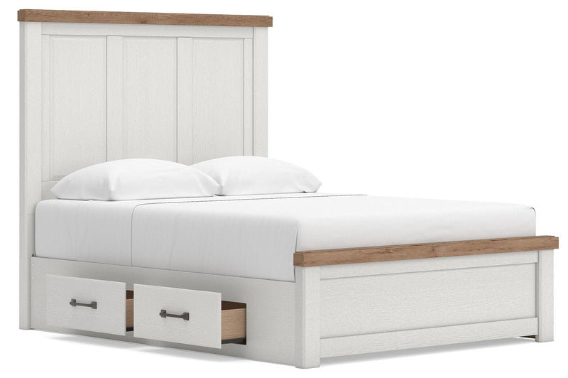 Savonport White/Brown Queen Panel Bed with Storage - B4615B14