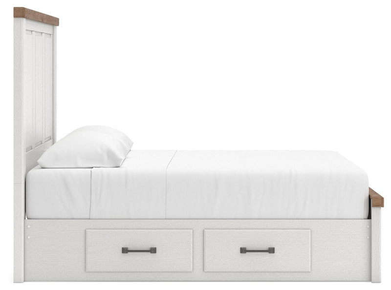 Savonport White/Brown Queen Panel Bed with Storage - B4615B14