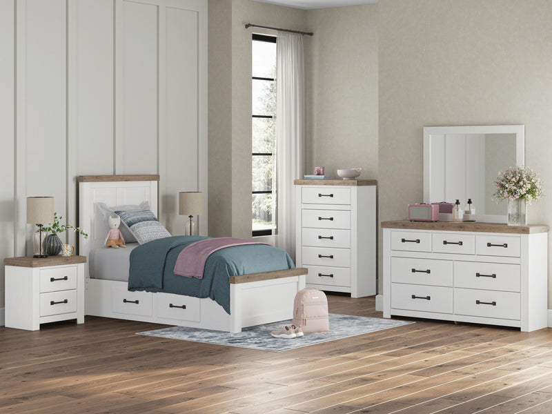 Savonport White/Brown Twin Panel Bed with Storage - B4615B18