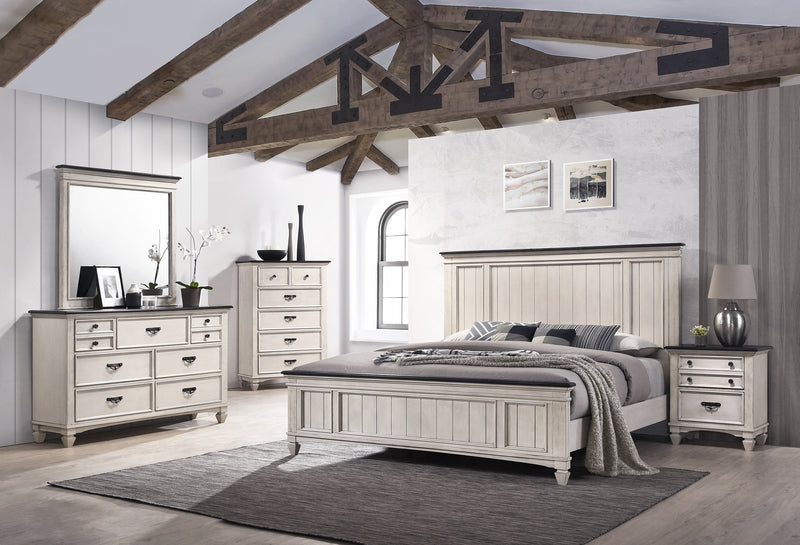 Sawyer Antique White/Brown King Panel Bed - Gate FurnitureKing Bed
