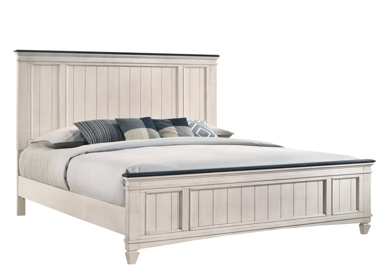 Sawyer Antique White/Brown King Panel Bed - Gate FurnitureKing Bed