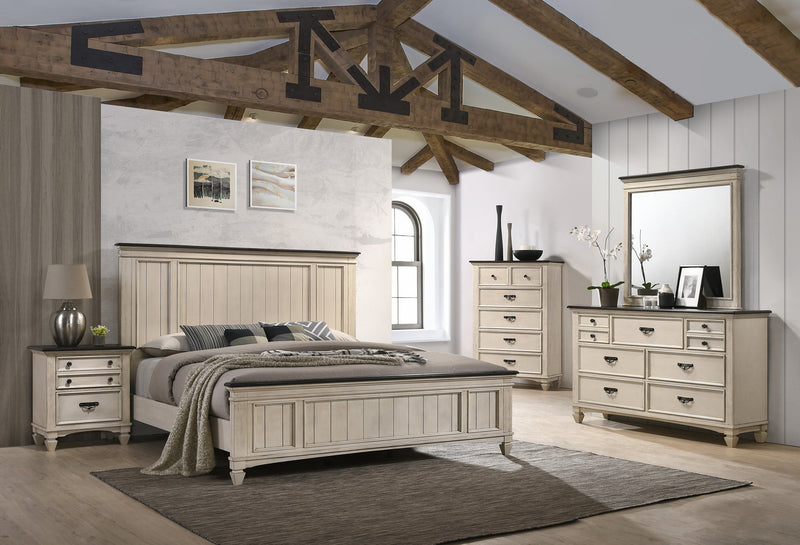Sawyer Antique White/Brown Queen Panel Bed - Gate FurnitureQueen Bed