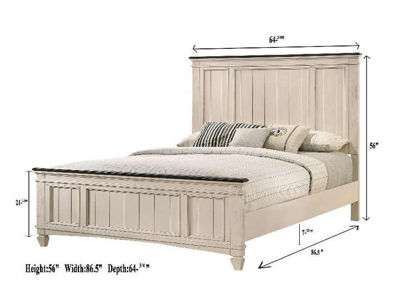 Sawyer Antique White/Brown Queen Panel Bed - Gate FurnitureQueen Bed