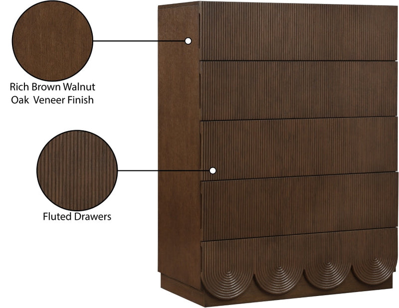 Scallop Oak Veneer Chest in Brown - 334Brown-CH
