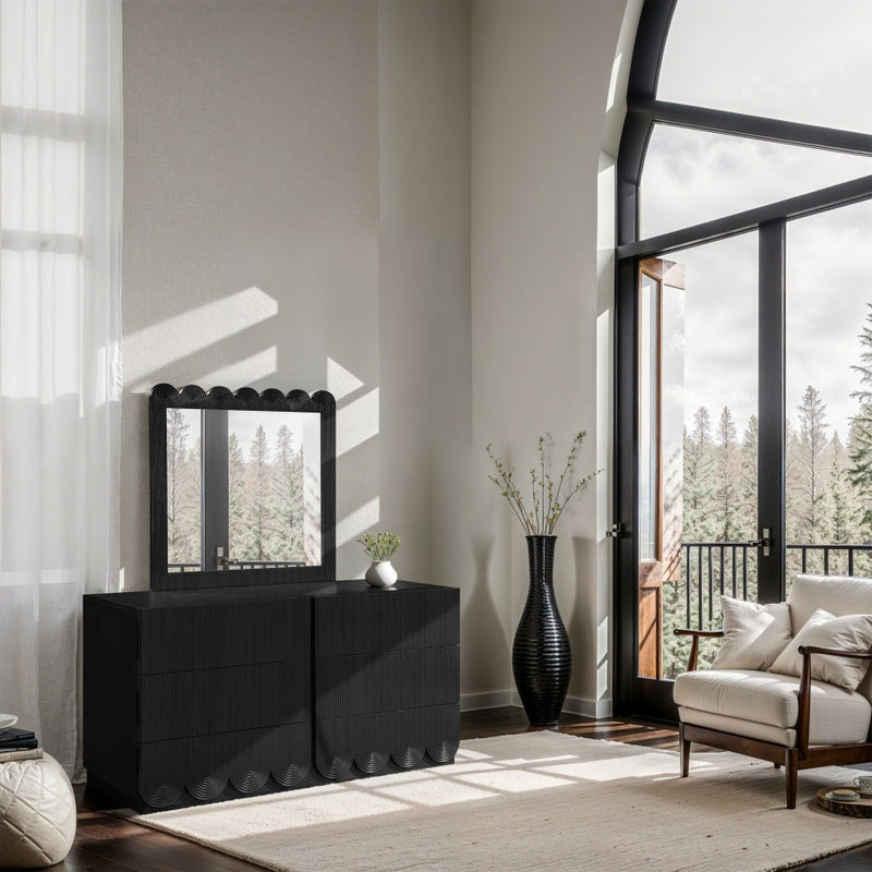 Scallop Oak Veneer Mirror in Black - 334Black-M