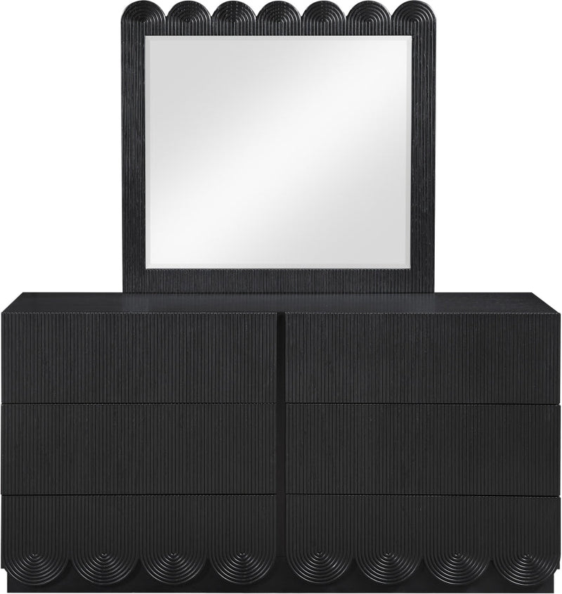 Scallop Oak Veneer Mirror in Black - 334Black-M