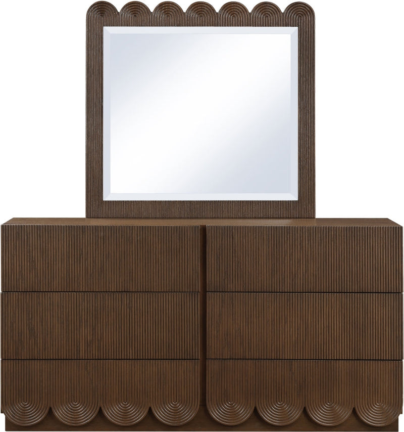 Scallop Oak Veneer Mirror in Brown - 334Brown-M