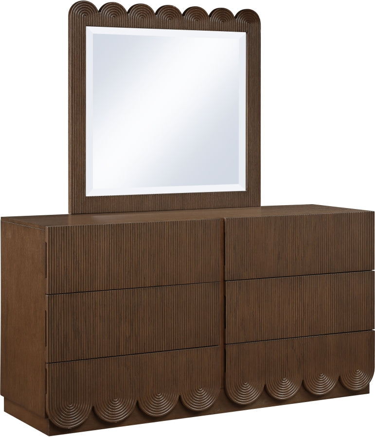 Scallop Oak Veneer Mirror in Brown - 334Brown-M