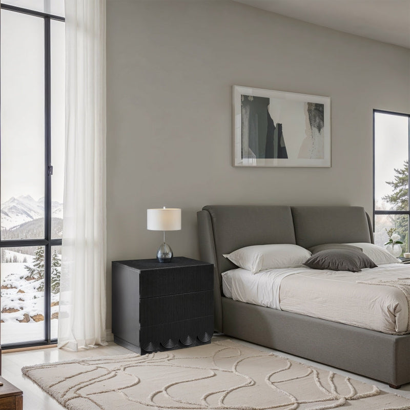 Scallop Oak Veneer Nightstand in Black - 334Black-NS