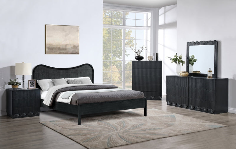 Scallop Oak Veneer Nightstand in Black - 334Black-NS