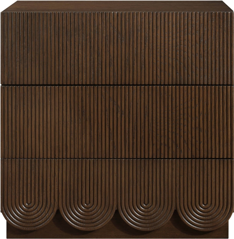 Scallop Oak Veneer Nightstand in Brown - 334Brown-NS