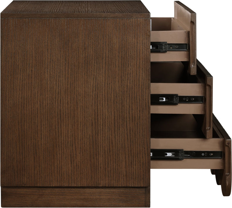 Scallop Oak Veneer Nightstand in Brown - 334Brown-NS