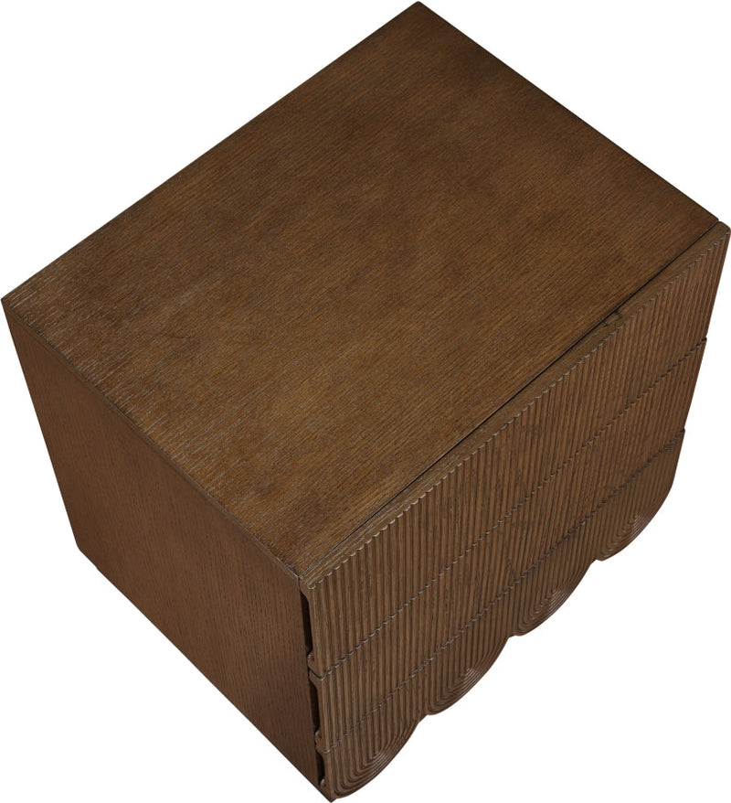 Scallop Oak Veneer Nightstand in Brown - 334Brown-NS