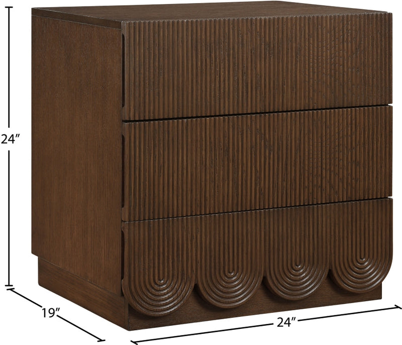 Scallop Oak Veneer Nightstand in Brown - 334Brown-NS