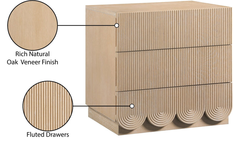 Scallop Oak Veneer Nightstand in Natural - 334Natural-NS