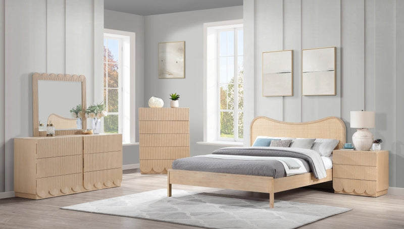 Scallop Oak Veneer Nightstand in Natural - 334Natural-NS