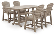 Seacliff Beach Outdoor Counter Height Dining Table and 4 Barstools in Medium Brown - PKG024027
