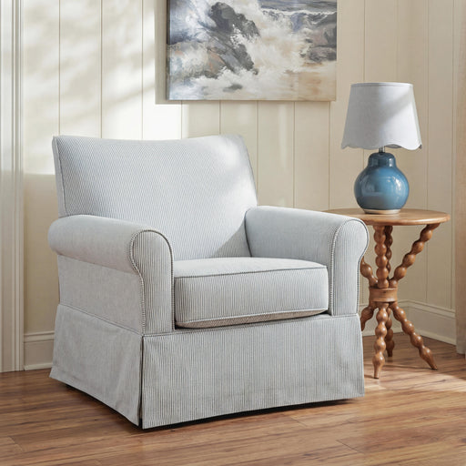 Searcy White/Navy Swivel Glider Accent Chair - A3000853