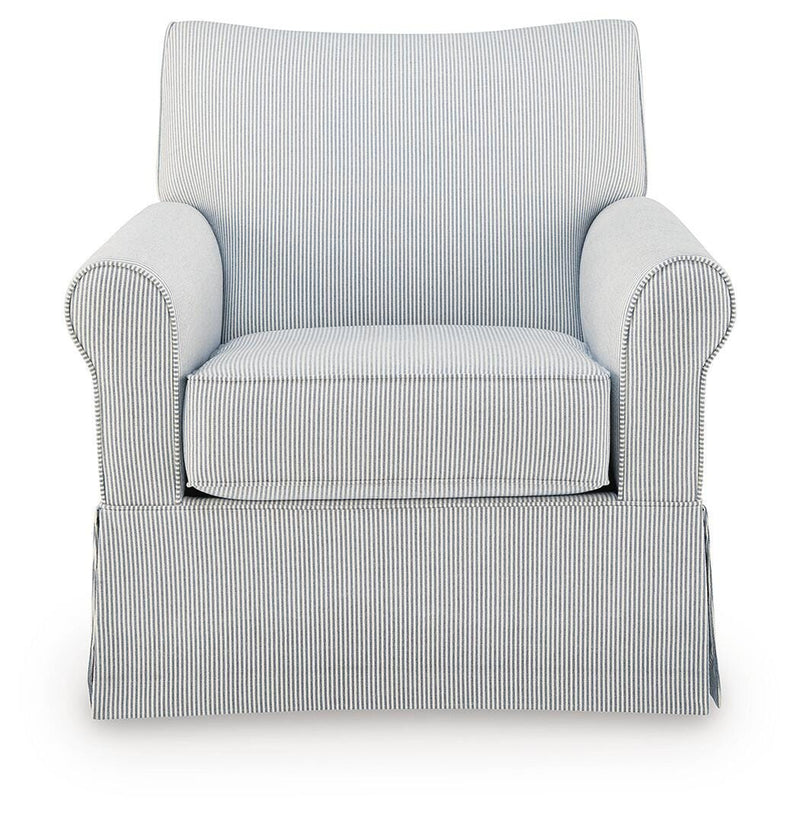 Searcy White/Navy Swivel Glider Accent Chair - A3000853