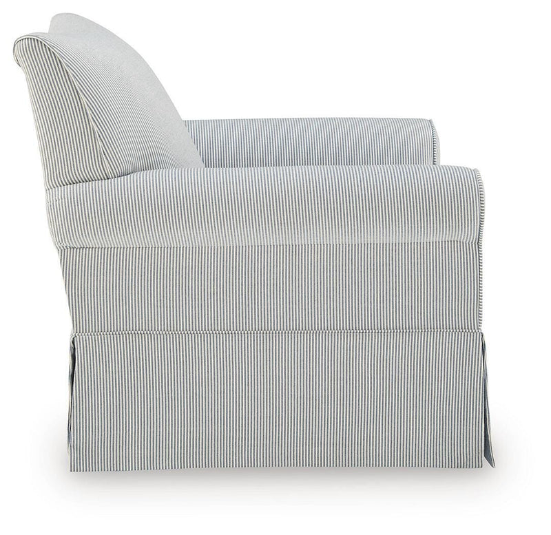 Searcy White/Navy Swivel Glider Accent Chair - A3000853