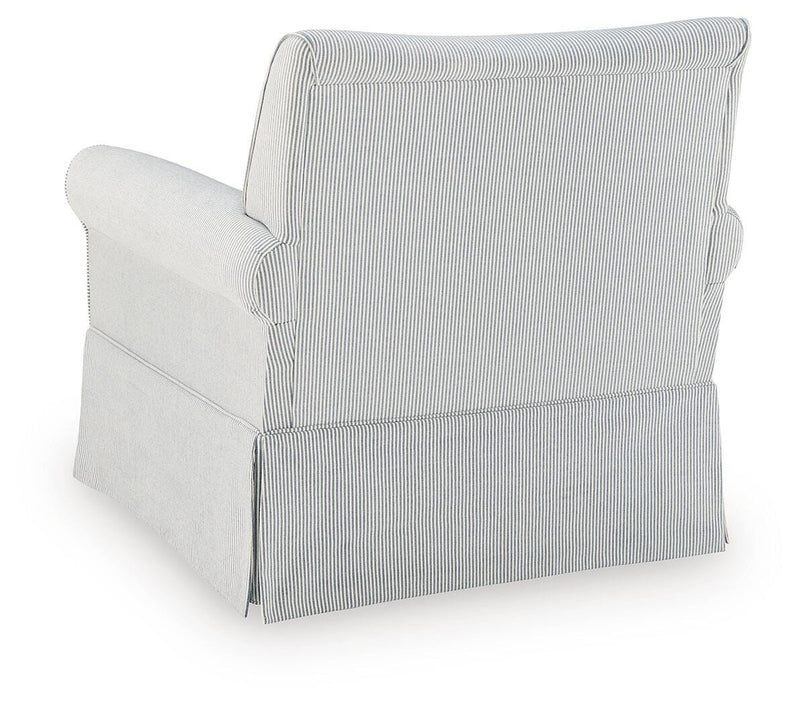 Searcy White/Navy Swivel Glider Accent Chair - A3000853