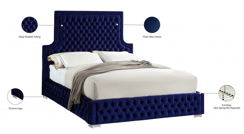 Sedona Velvet Queen Bed Blue - Gate FurnitureQueen Bed