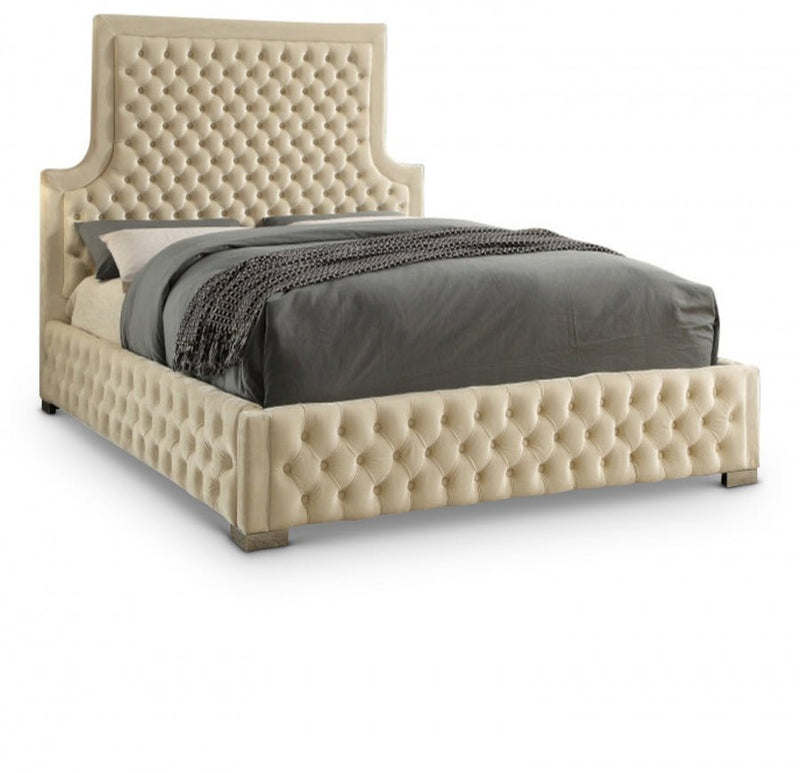 Sedona Velvet Queen Bed Cream - Gate FurnitureQueen Bed