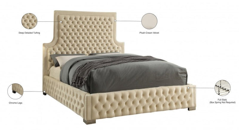 Sedona Velvet Queen Bed Cream - Gate FurnitureQueen Bed