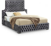 Sedona Velvet Queen Bed Grey - Gate FurnitureQueen Bed