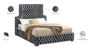 Sedona Velvet Queen Bed Grey - Gate FurnitureQueen Bed