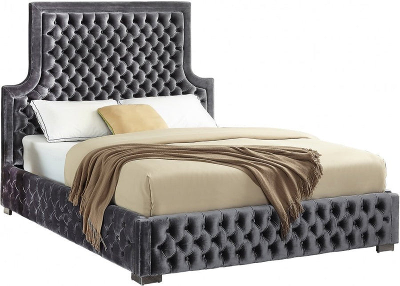Sedona Velvet Queen Bed Grey - Gate FurnitureQueen Bed