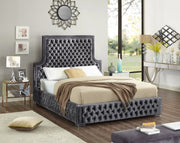 Sedona Velvet Queen Bed Grey - Gate FurnitureQueen Bed
