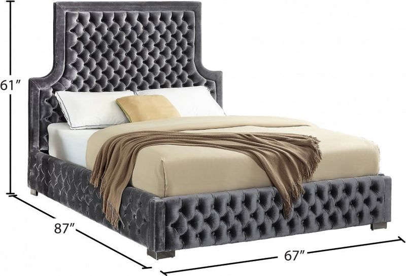 Sedona Velvet Queen Bed Grey - Gate FurnitureQueen Bed